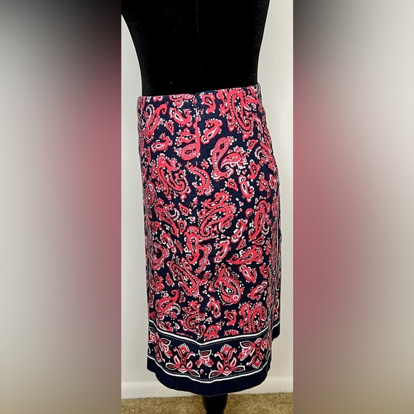 Talbots paisley handkerchief red white and blue mini  pencil skirt size 6 EUC - Picture 4 of 6